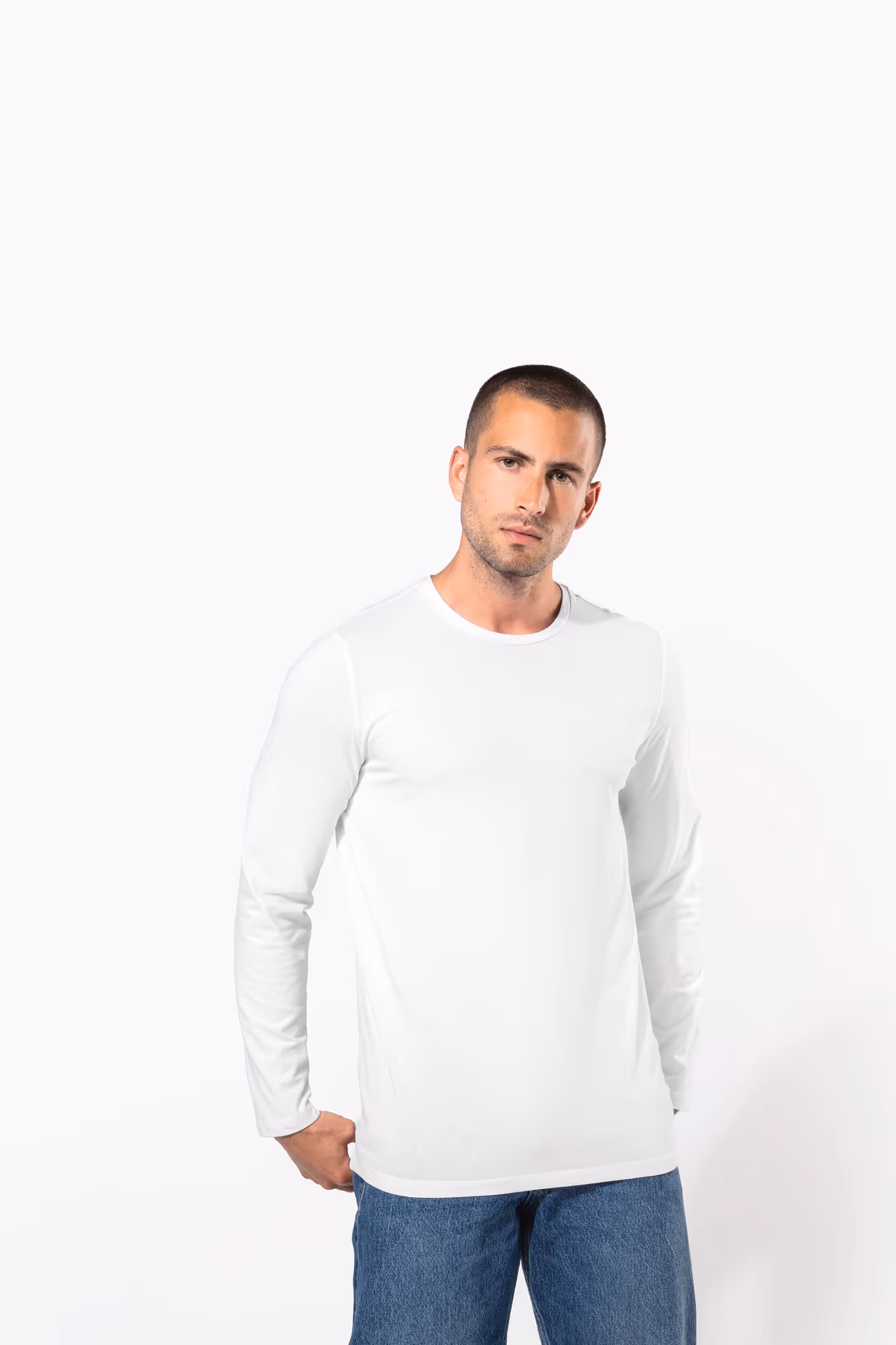 K3016 - T-shirt decote redondo de manga comprida