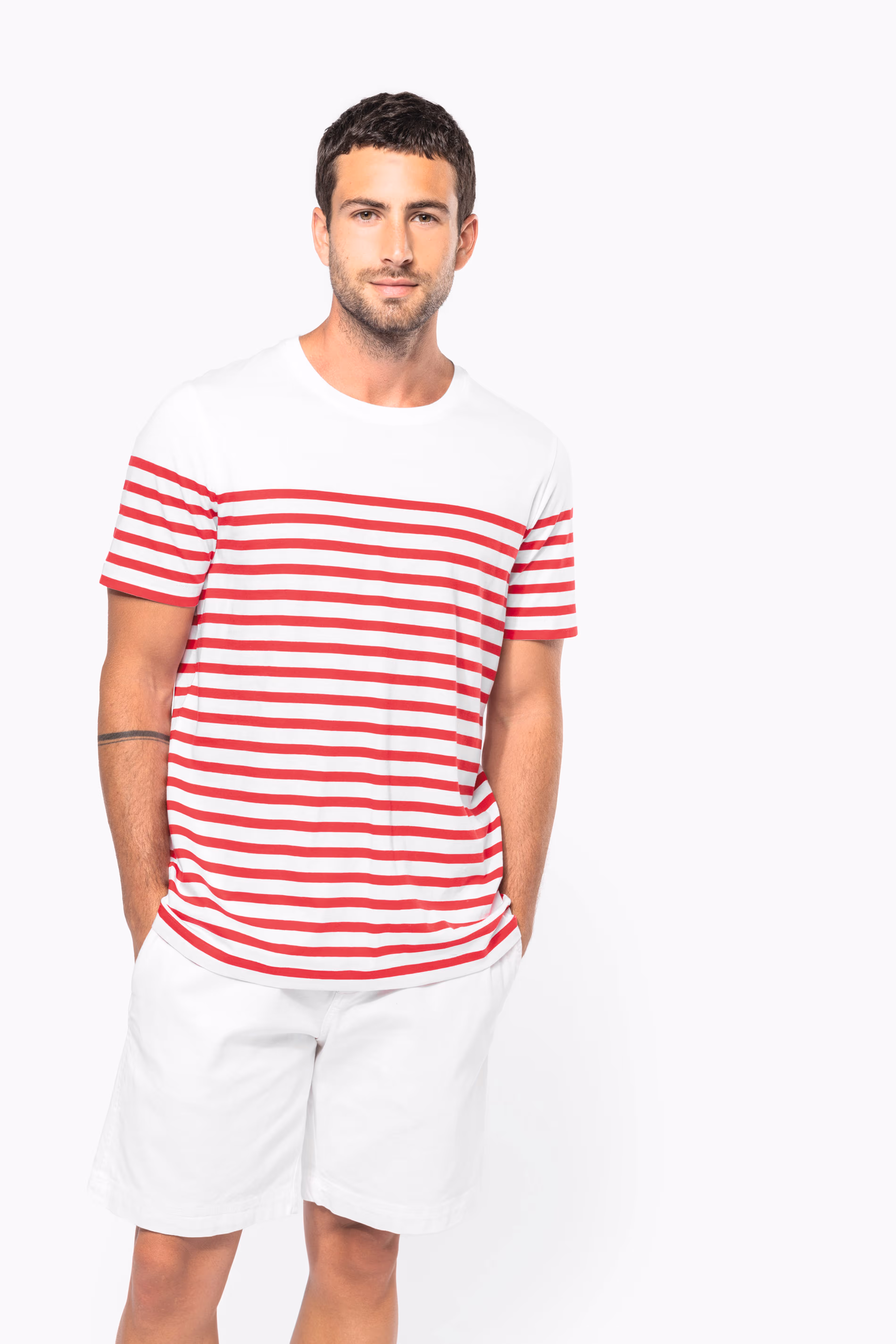 K3033 - T-shirt estilo marinheiro Bio com decote redondo para homem
