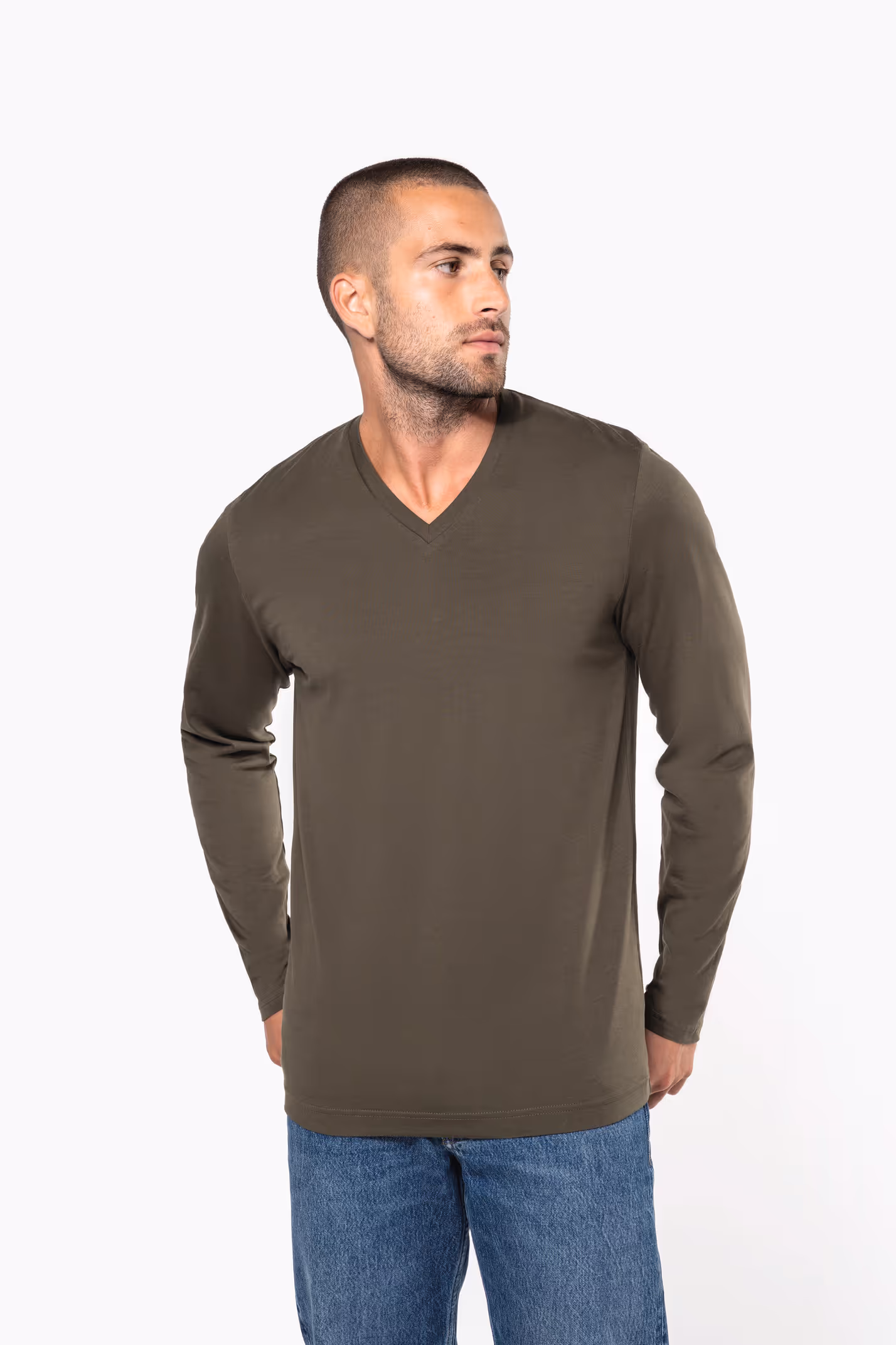 K358 - T-shirt manga comprida e decote V